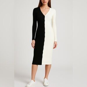 Black and White long sleeve knit sweater dress